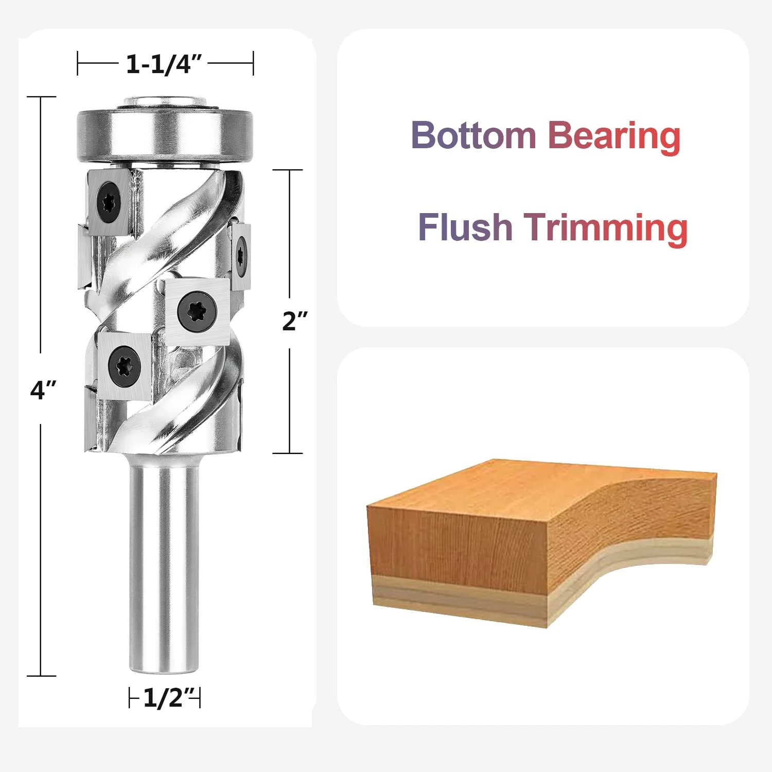 Carbide Insert Flush Trim Router Bit | 1/2 Shank 32mm Dia 50mm Cut - Image 4