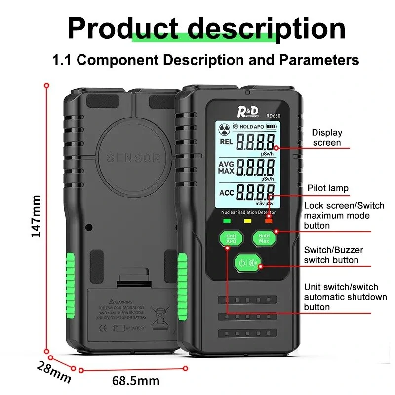 RD650 Geiger Counter - Nuclear Radiation Detector for X-ray, Gamma & Beta-ray | Personal Dosimeter - Image 5