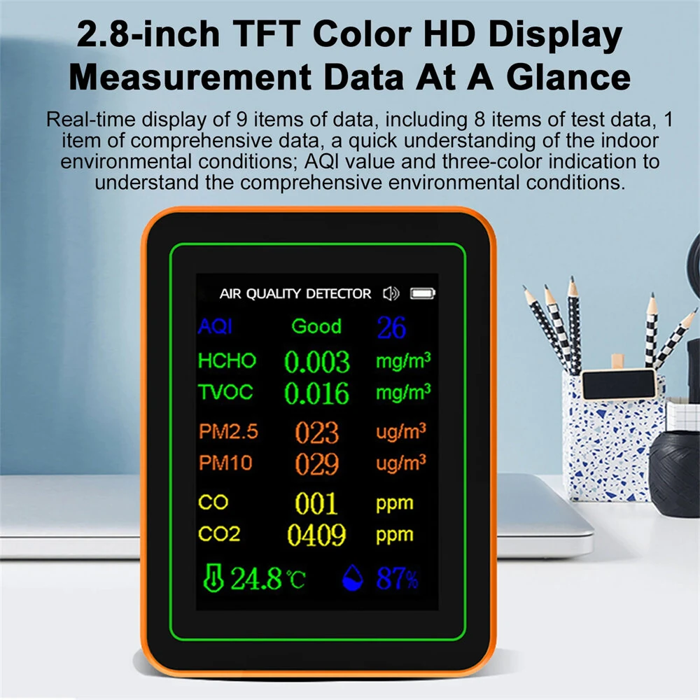 Air Quality Monitor - 10 in 1 Tester for PM2.5 CO2 TVOC & Humidity | 2.8 Display - Image 4