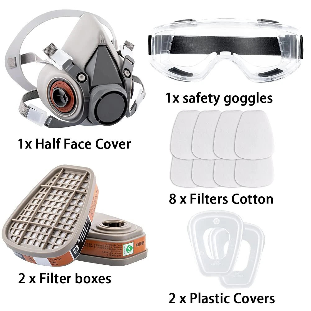 3M Reusable Half Face Gas Mask - with Safety Glasses & Double Filtration - Image 2