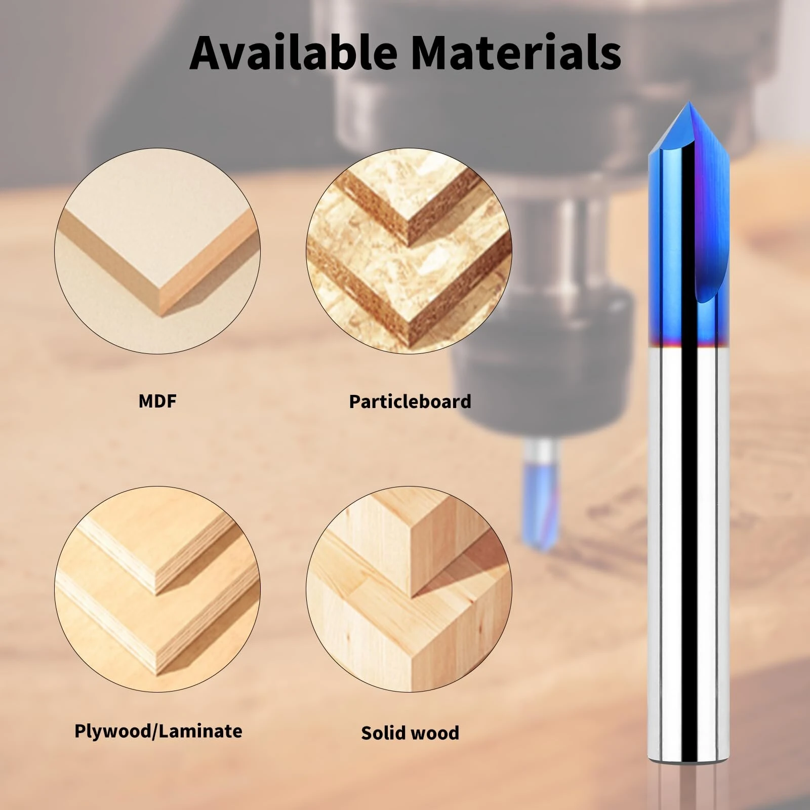 Whiteside Router Bits 1/4 Inch Shank CNC V-Bit Set | 15 30 60 90 Degree | 2 Flute Nano Blue Coating - Image 4