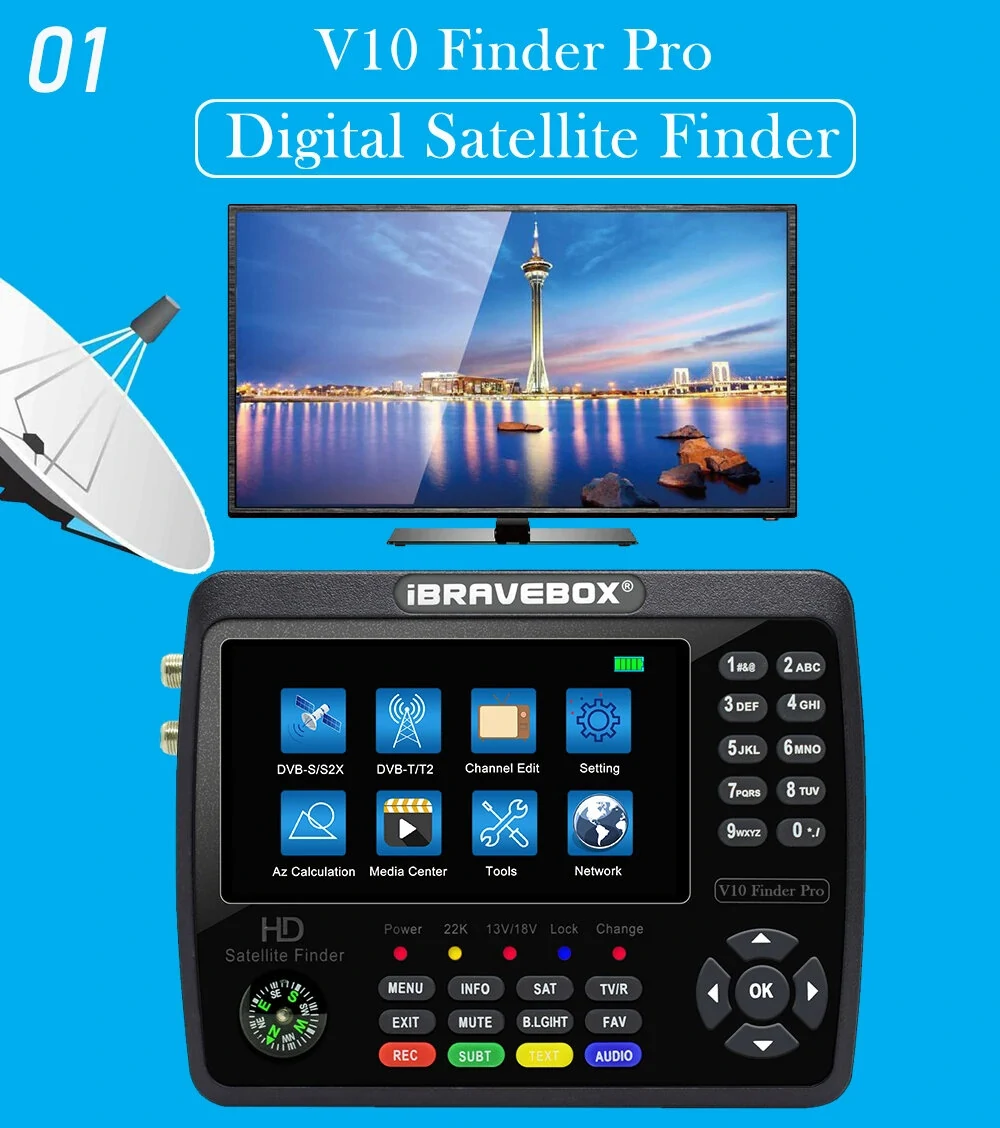 iBRAVEBOX V10 Finder Pro | H.265 DVB-S2/T2 Satellite Finder with LNB Input - Image 4