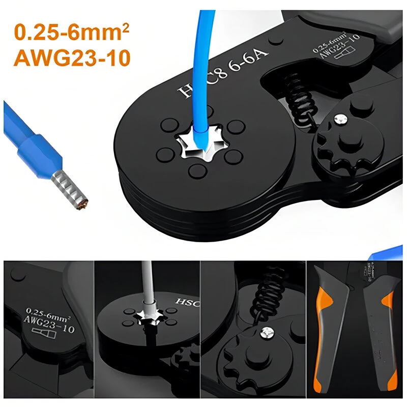 Hexagonal Self-Adjustable Ratchet Crimping Tool Kit | 23-10AWG 0.25-6mm² | with 400-2000pcs Terminals - Image 5