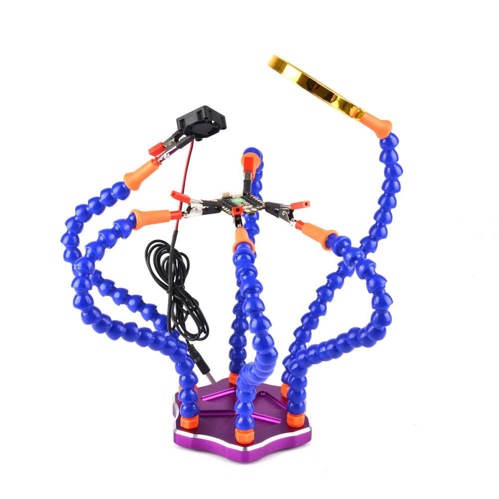 Multi Welding Aid Hand Bracket - 6-Jaw Fixture with 6 Flexible Arms & USB Fan Magnifier - Image 4