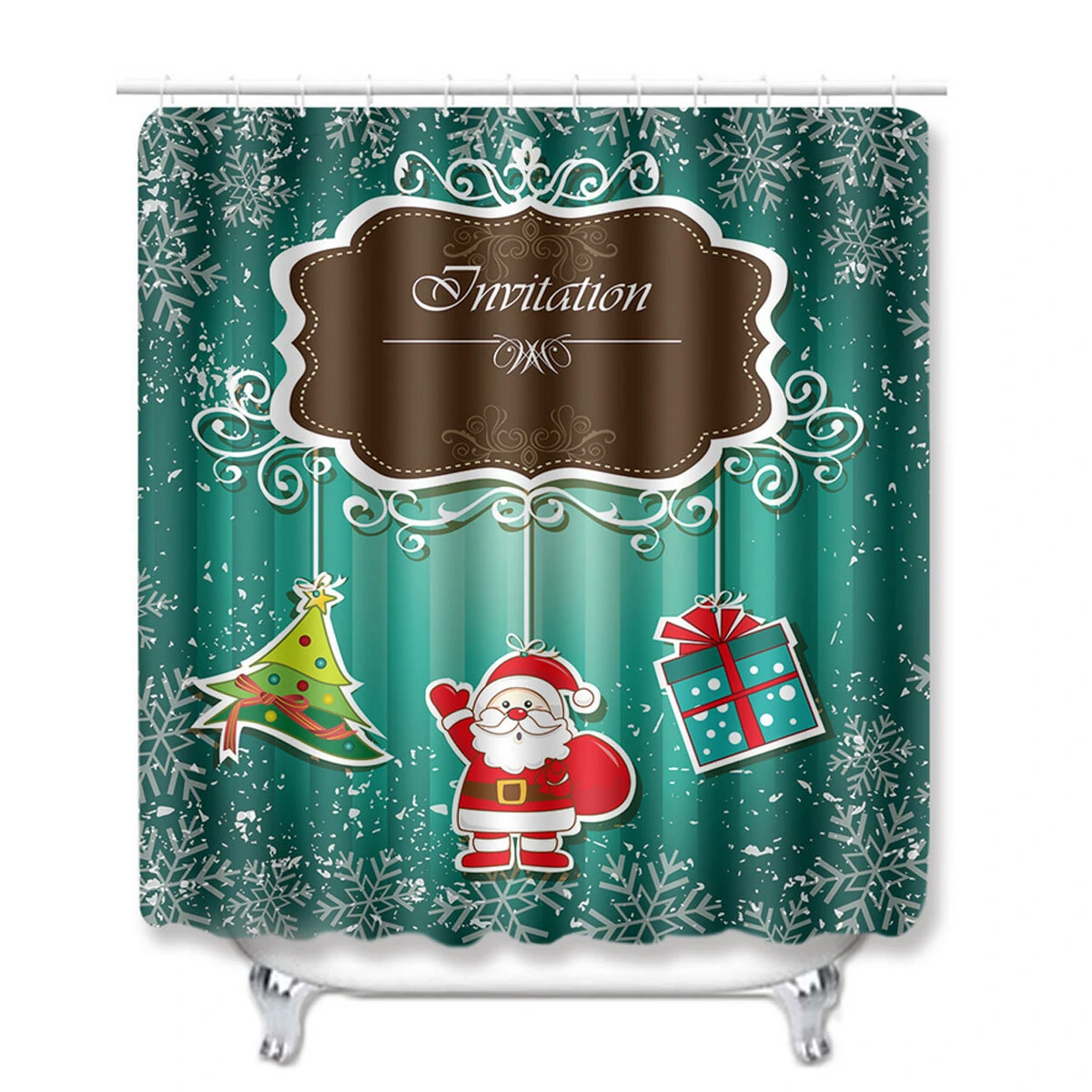 Santa Claus Christmas Shower Curtain Set - Bath Mat & Toilet Lid Cover - Image 3