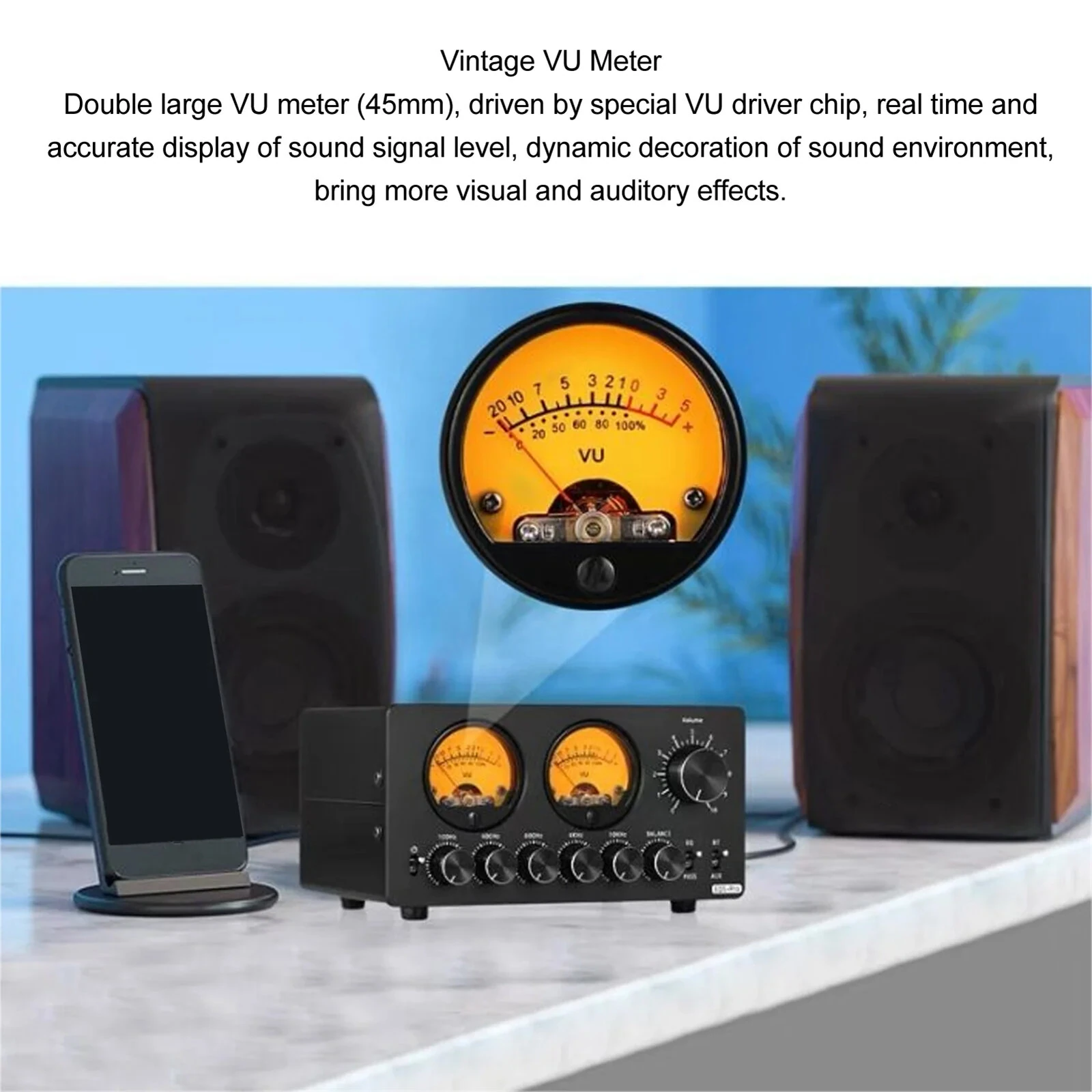 5 Band EQ Pre-amplifier with Bluetooth 5.0 & VU Meter | Vintage Stereo RCA AUX | USB-C - Image 2