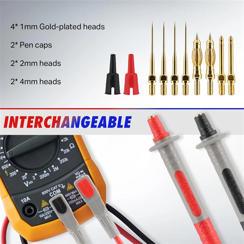 8018plus Multimeter Test Leads Kit - Gold Plated Probes & Alligator Clips - Image 3