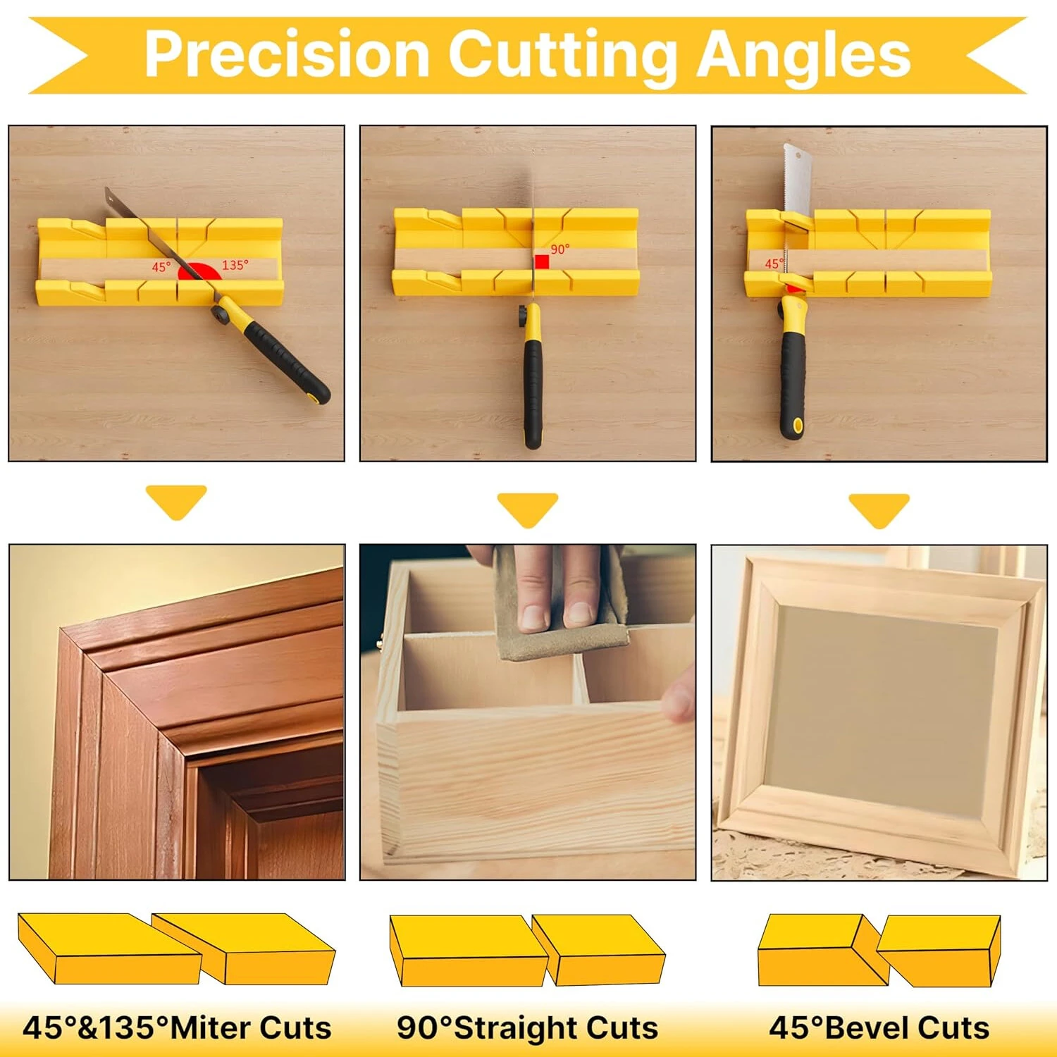 4pcs Hand Saw Set with Miter Box | 3 High Carbon Steel Blades | For Wood, MDF, PVC & Drywall - Image 3