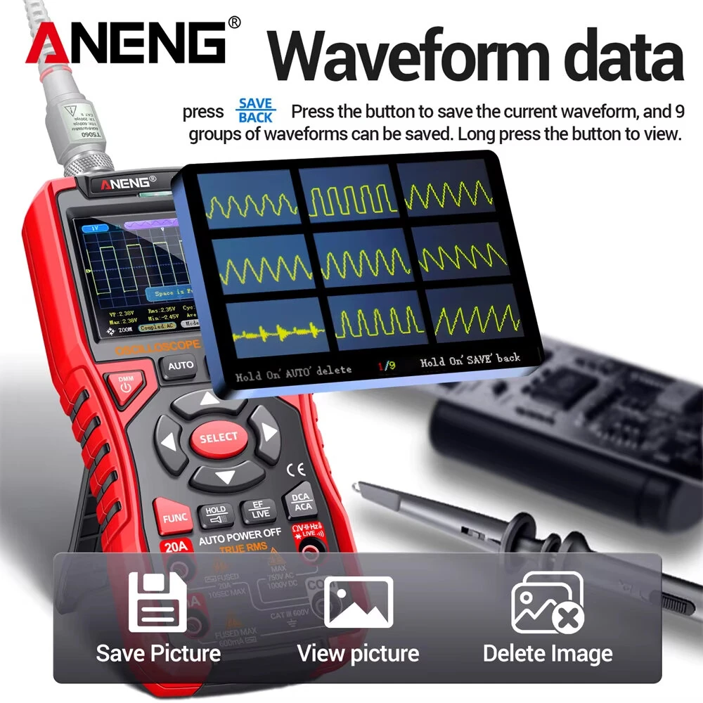 ANENG AOS04 Pro Digital Oscilloscope Multimeter | 50MS/s 10MHz | NCV USB Portable - Image 4