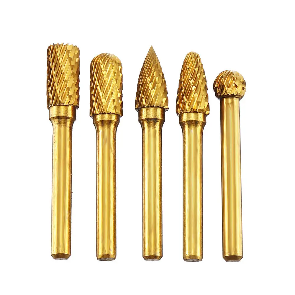 5pcs 6x10mm Tungsten Steel Drill Bit Titanium Coated Titanium Coated Burrs Tool - Image 2