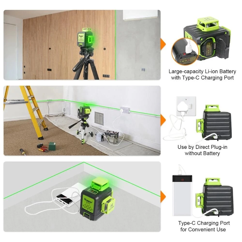 Huepar B03CG 3D Self-Leveling Laser Level | 12 Green Lines | Type-C Charging & Case - Image 5