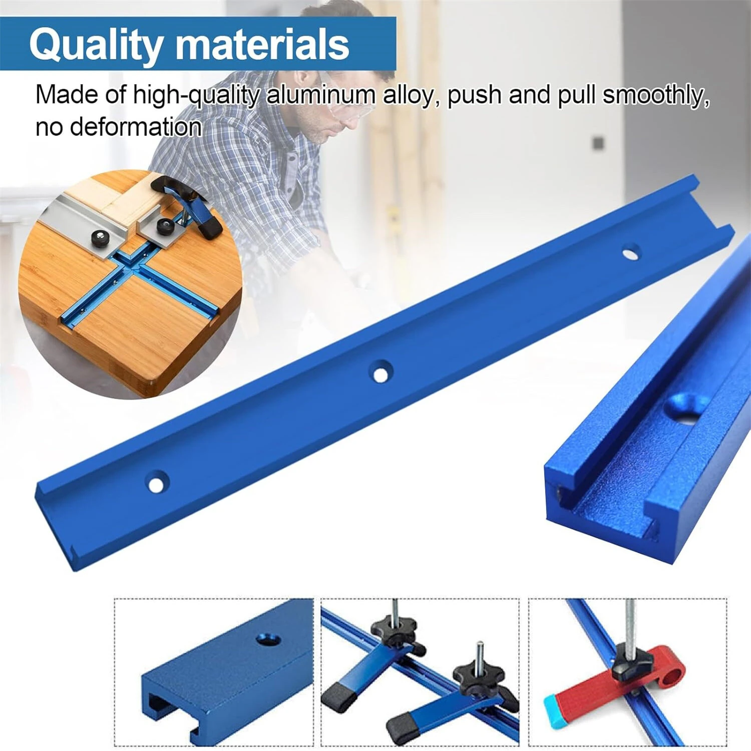 Aluminum T-Track 400mm Blue | M8 Handles & M6/M8 Nuts for Woodworking Workbench - Image 4