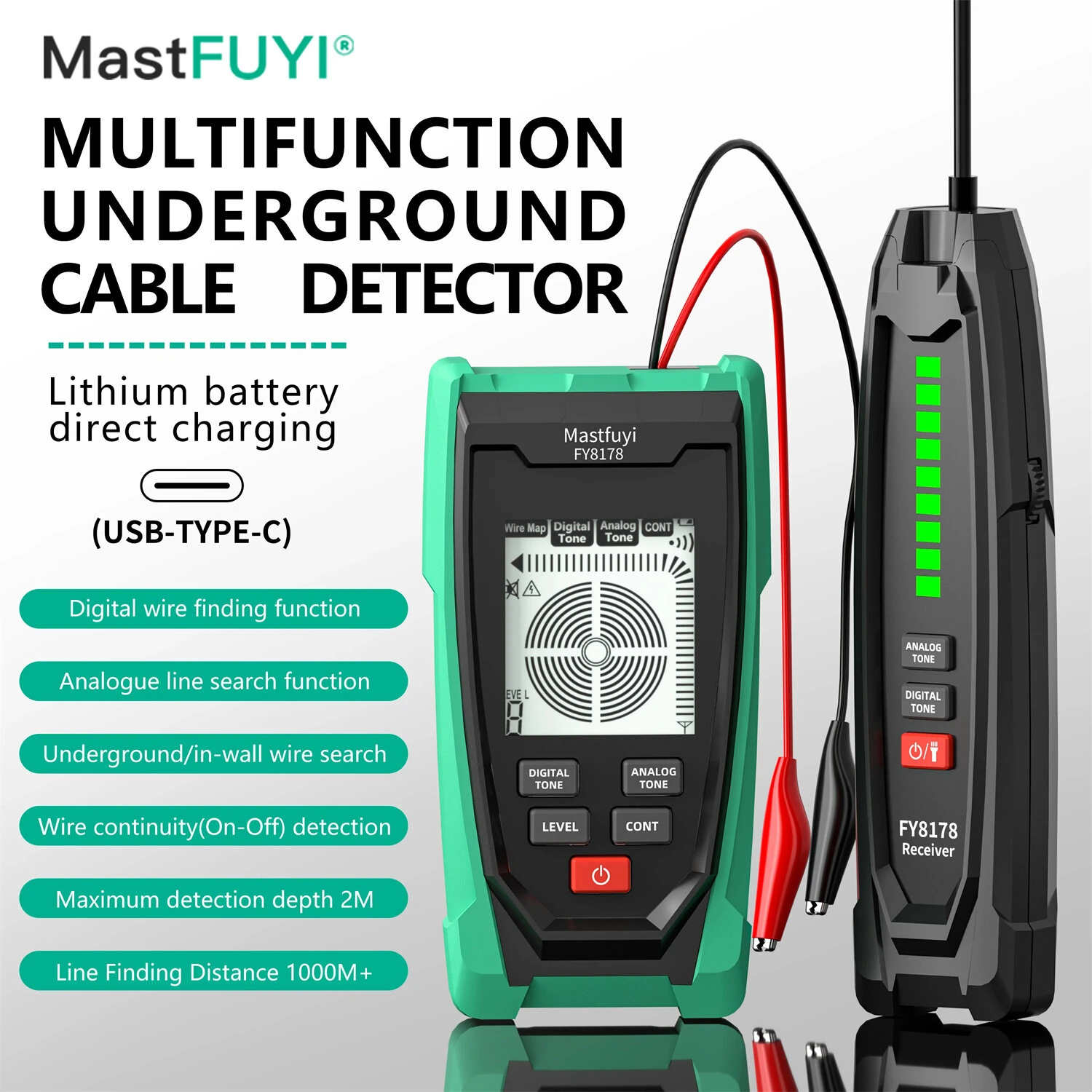 FUYI FY8178 Professional Wire Tracker | 1000m Range & USB-C Charging | Digital/Analogue Line Tester - Image 2