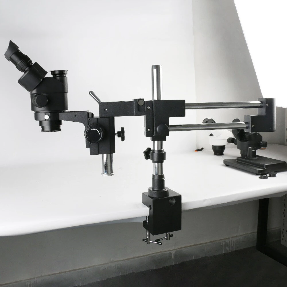 Double Boom Stand | Dual Arms Industrial Stereo Microscope Holder with 76mm Focus Ring - Image 2
