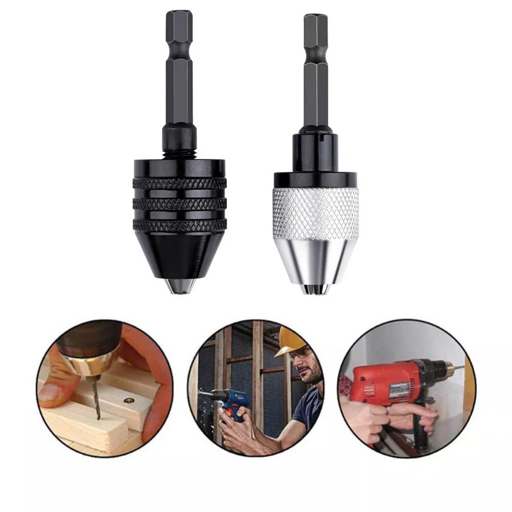 Hex Shank Drill Chuck Adapter - 2PC Black & White Keyless for Easy Bit Changes - Image 2