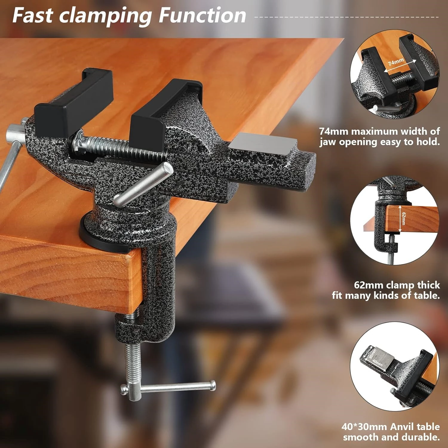 ENJOYWOOD Universal Bench Vise Table Clamp - 360 Swivel Base Heavy Duty Alloy Steel - Image 2