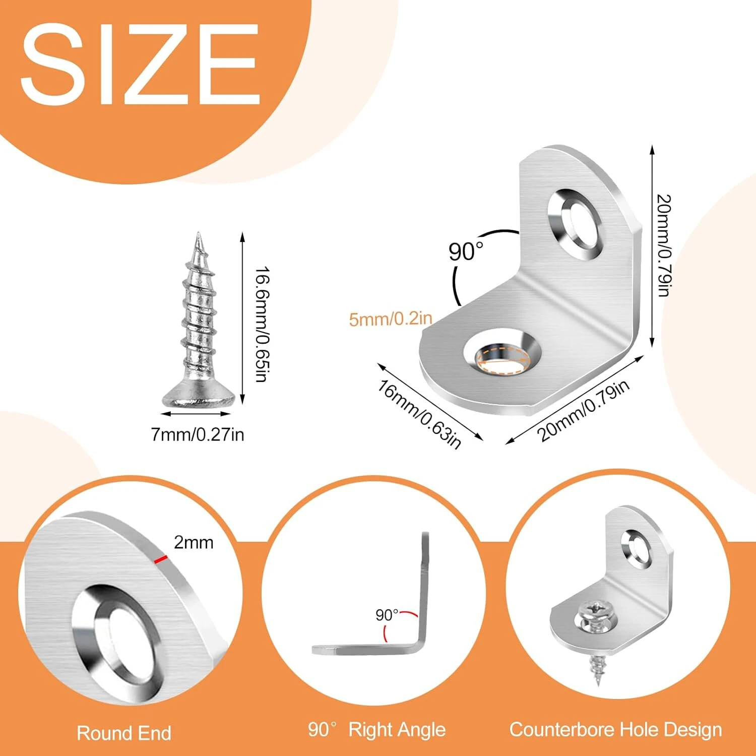 L Bracket 40/16Pcs Stainless Steel 90 Degree Corner Braces with Screws | Furniture & Shelf Reinforcement - Image 2