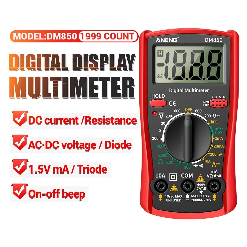 ANENG DM850 Digital Multimeter | 1999 Counts Auto-Ranging | AC/DC Voltage Tester - Image 2