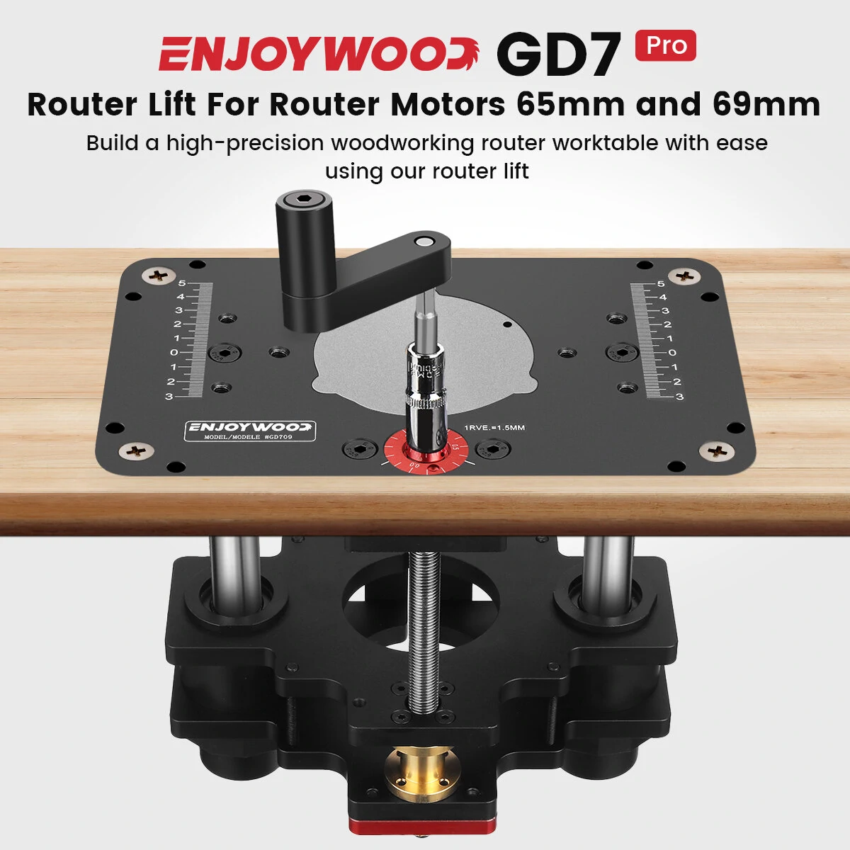 ENJOYWOOD GD7 PRO Router Lift - 65mm/69mm Wood Router Plate for Precision Table Setup - Image 2