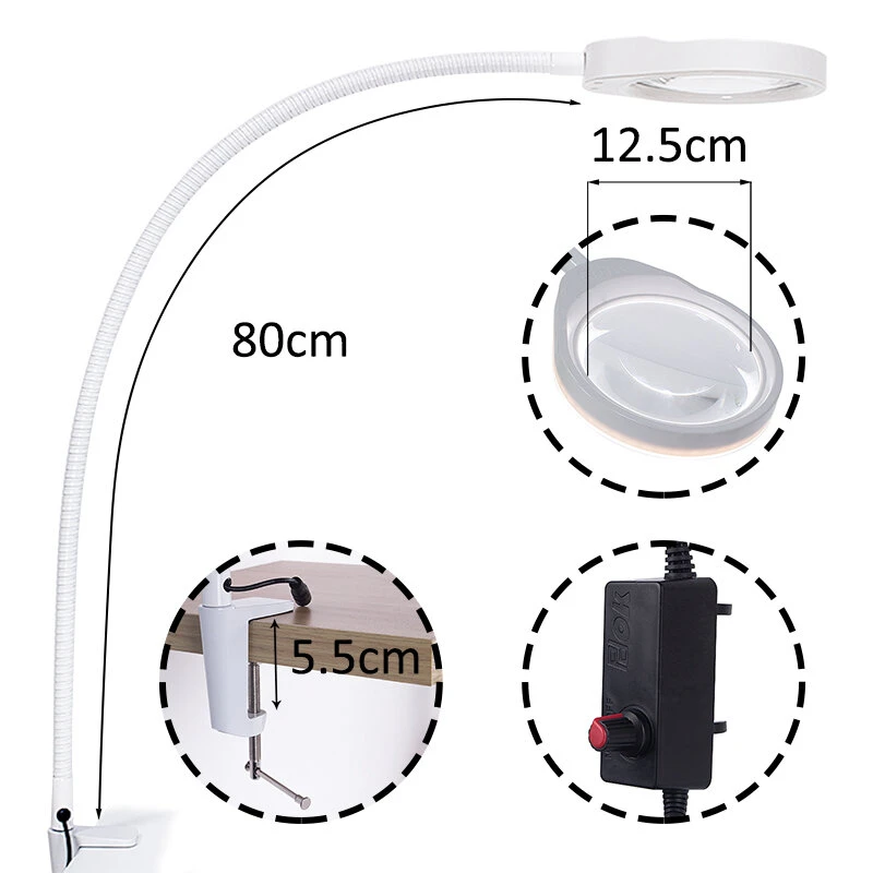 Desk Magnifier Lamp with 48 LEDs | 8X Magnifying Glass & 800mm Flexible Arm for Reading - Image 4