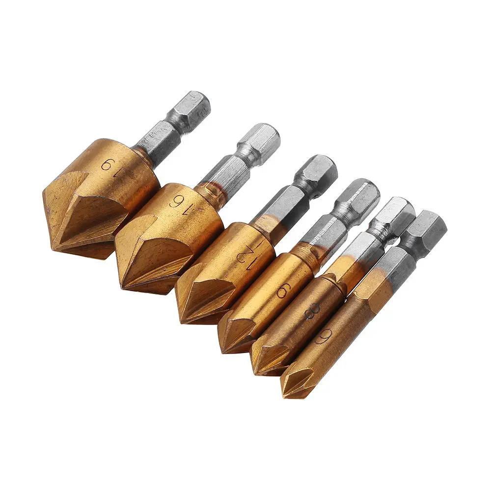Drillpro 6-19mm Titanium Chamfer Cutter | 5 Flute 82° Countersink Drill Bit Set - Image 2