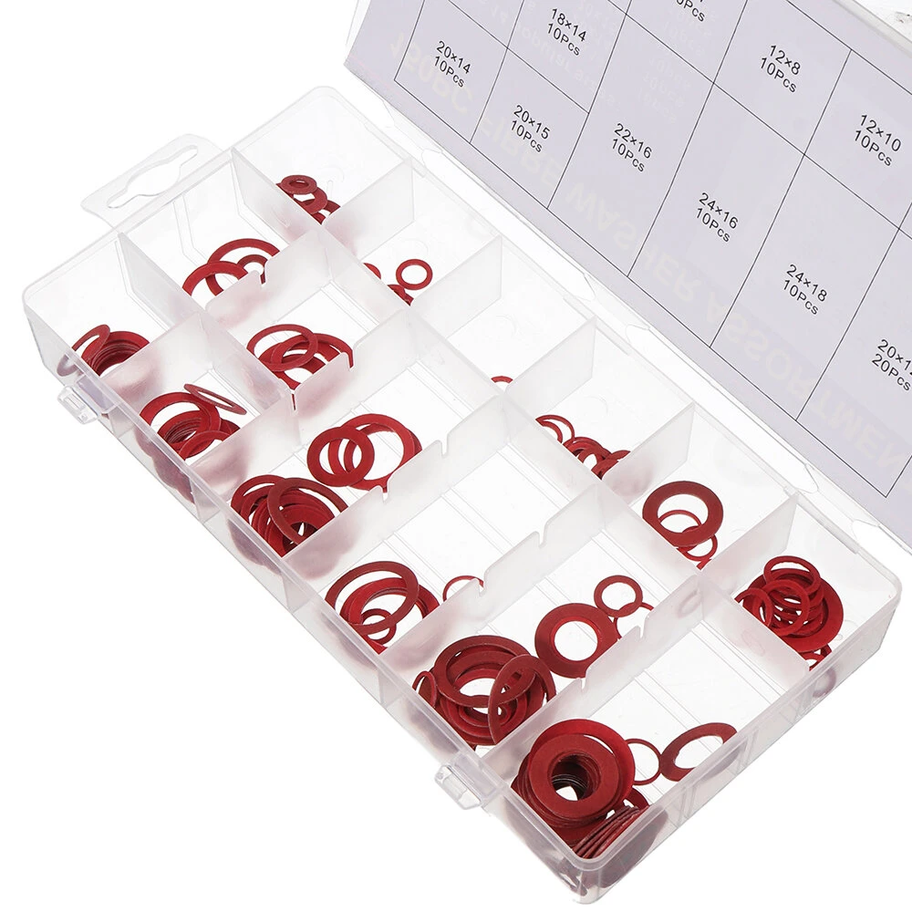 150/600pcs Steel Sealing Washer Assortment - Red Flat Ring Gaskets for Fittings - Image 3