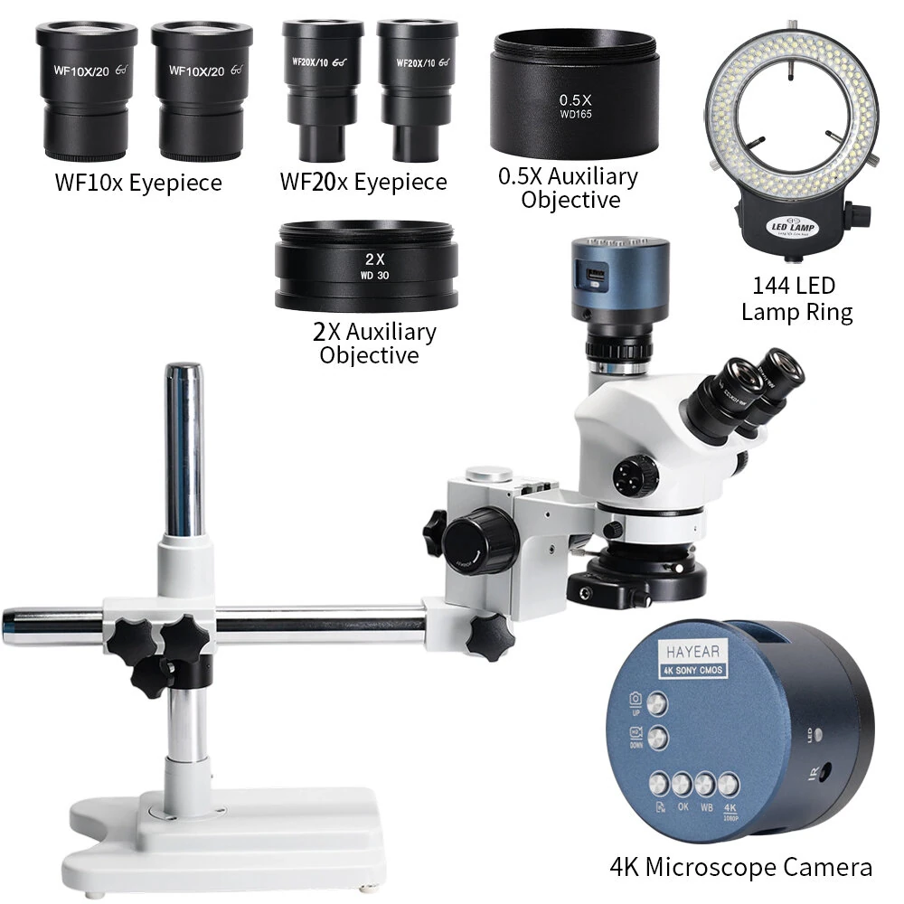 HAYEAR 3.5X-200X Trinocular Stereo Microscope | 4K Camera & 144 LED Light | Metal Boom Stand - Image 2