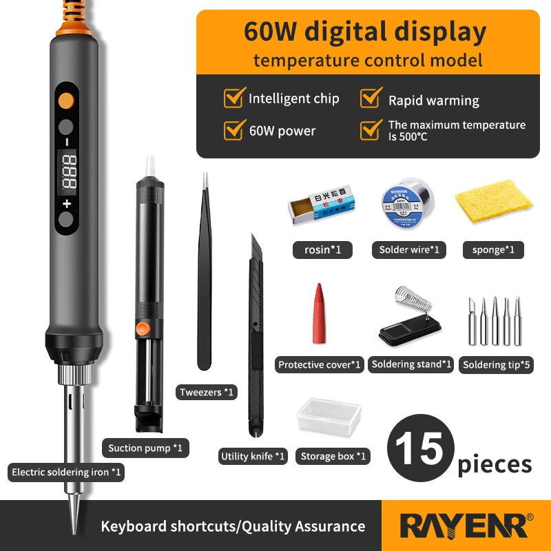 Rayenr Digital Soldering Iron Kit 60W | 15-in-1 Temperature Control & Rapid Heating - Image 2