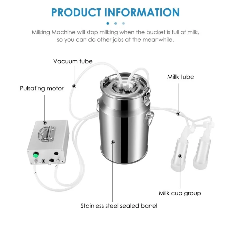 7L Electric Pulsating Milking Machine for Sheep & Goat - Stainless Steel Bucket - Image 4