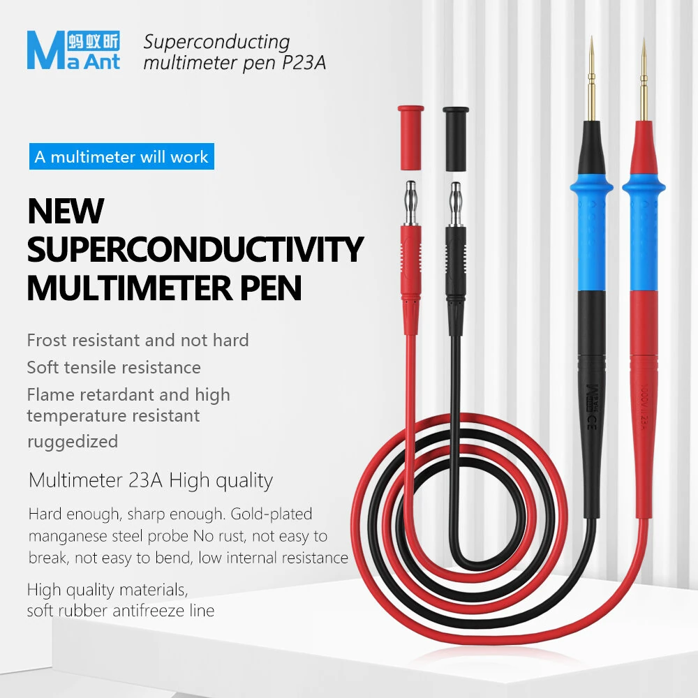 MA ANT P23A Multimeter Test Lead Set - 1000V 23A Detachable Tips | Silicone Wire - Image 2