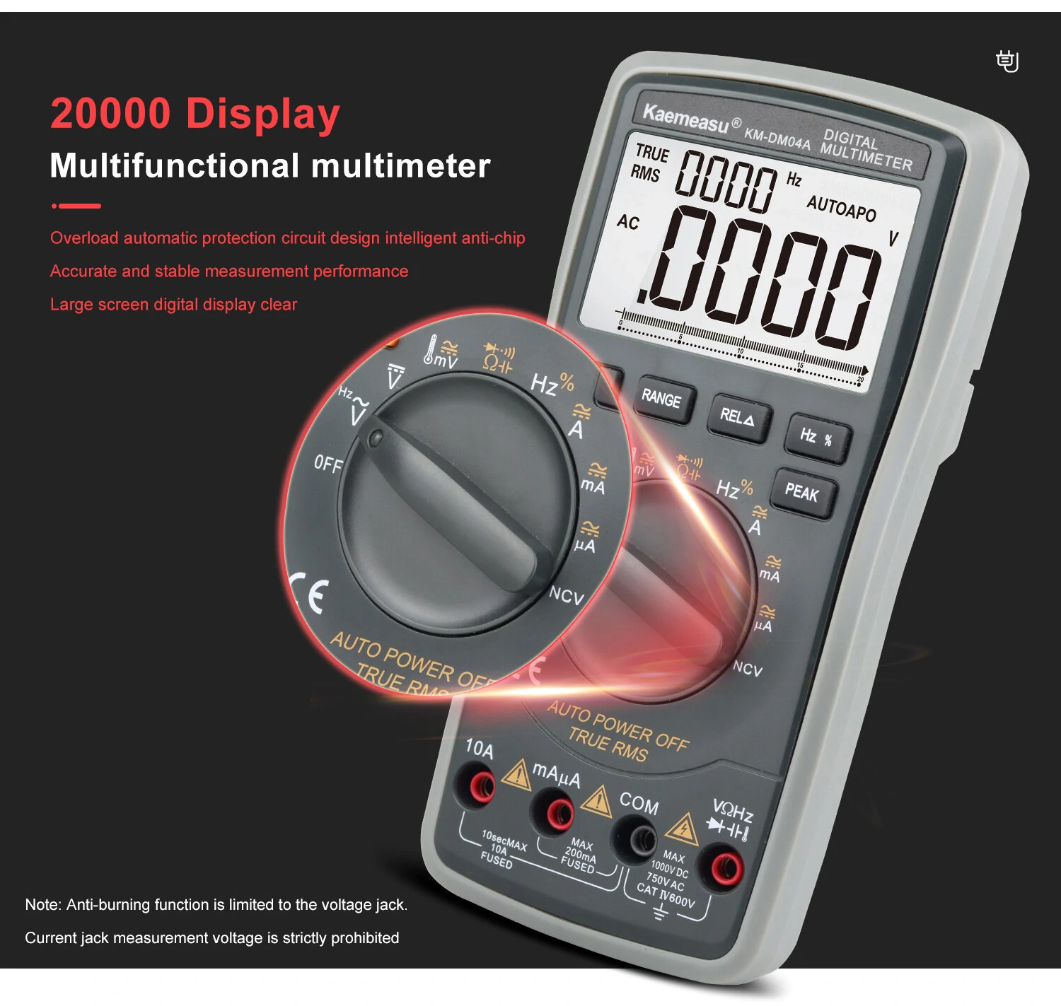 Kaemeasu KM-DM04A Digital Multimeter | 4½ Digit True RMS | Voltage Temp Hz - Image 4