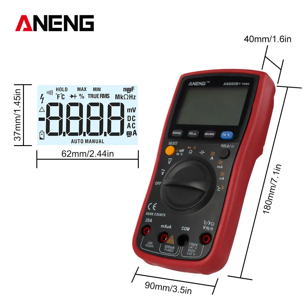 ANENG AN860B+ Digital Multimeter | 6000 Counts AC/DC Voltage Tester - Image 4