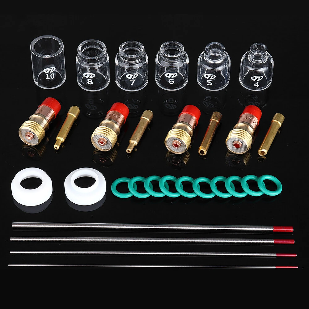 Drillpro TIG Welding Gas Lens Kit - Nozzle Ring Cover Glass Cup for WP17 WP18 WP26 - Image 2