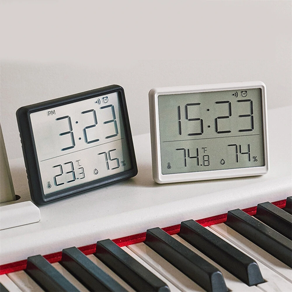 LCD Digital Alarm Clock - Large Display with Temperature Humidity Monitor | Portable Magnetic Design for Travel Desk Nightstand - Image 4