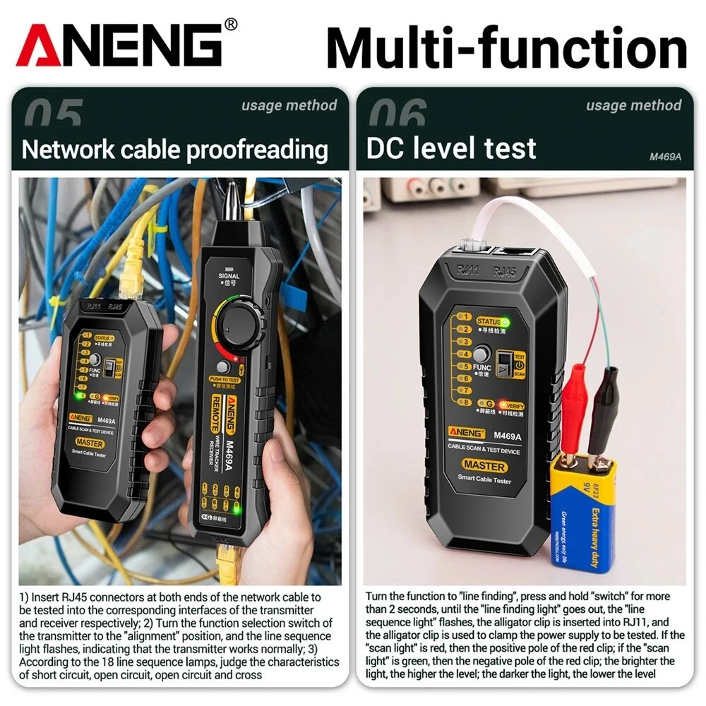 ANENG M469A Smart Network Cable Tester | RJ45 RJ11 LAN Wire Tracker & Finder - Image 4