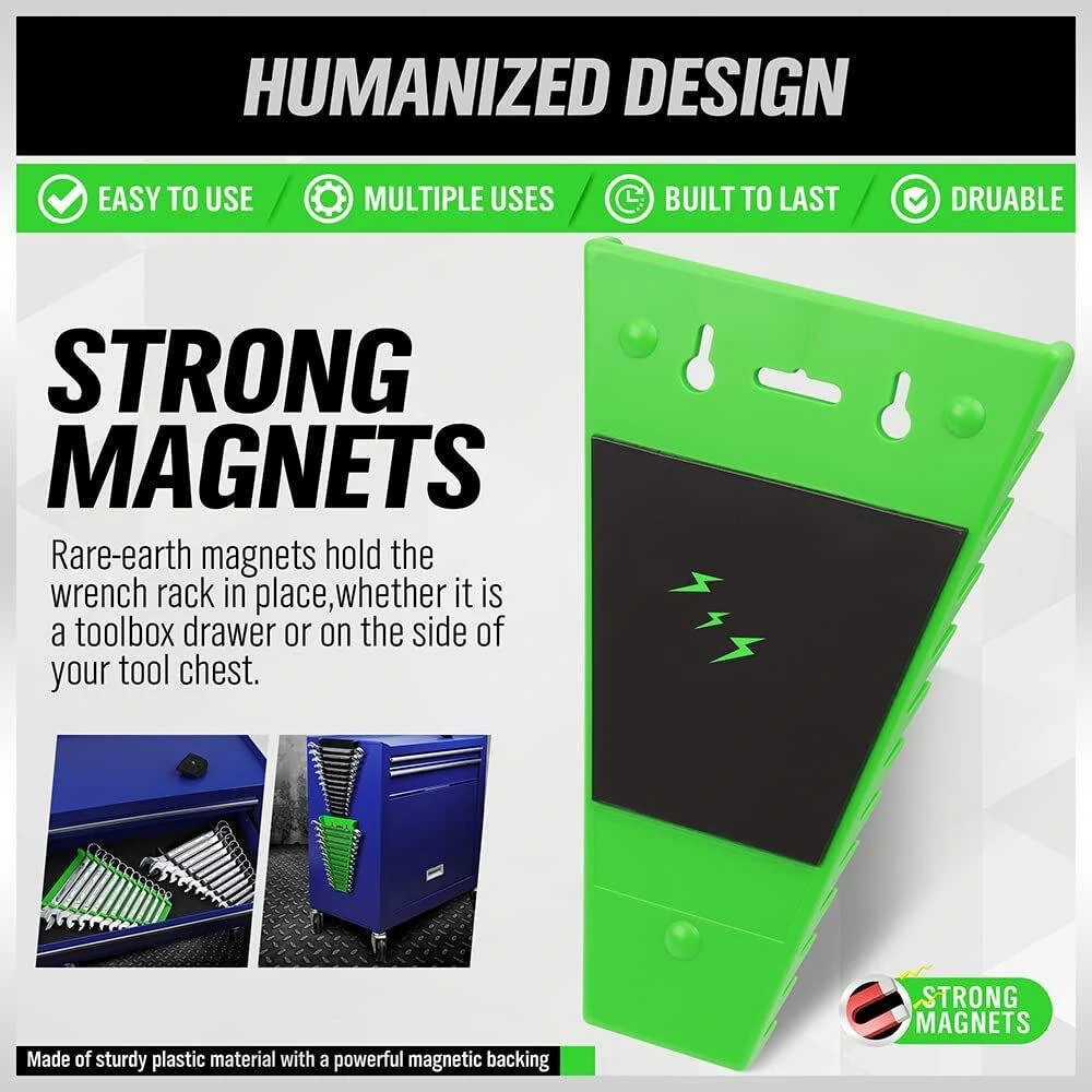 Universal Magnetic Wrench Rack | 12-Slot Heavy Duty Organizer for SAE/MM Wrenches - Image 4