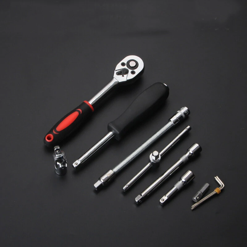 Chrome Vanadium Steel Socket Tool Set - 46-Piece Auto Repair Kit | Black/Red - Image 3
