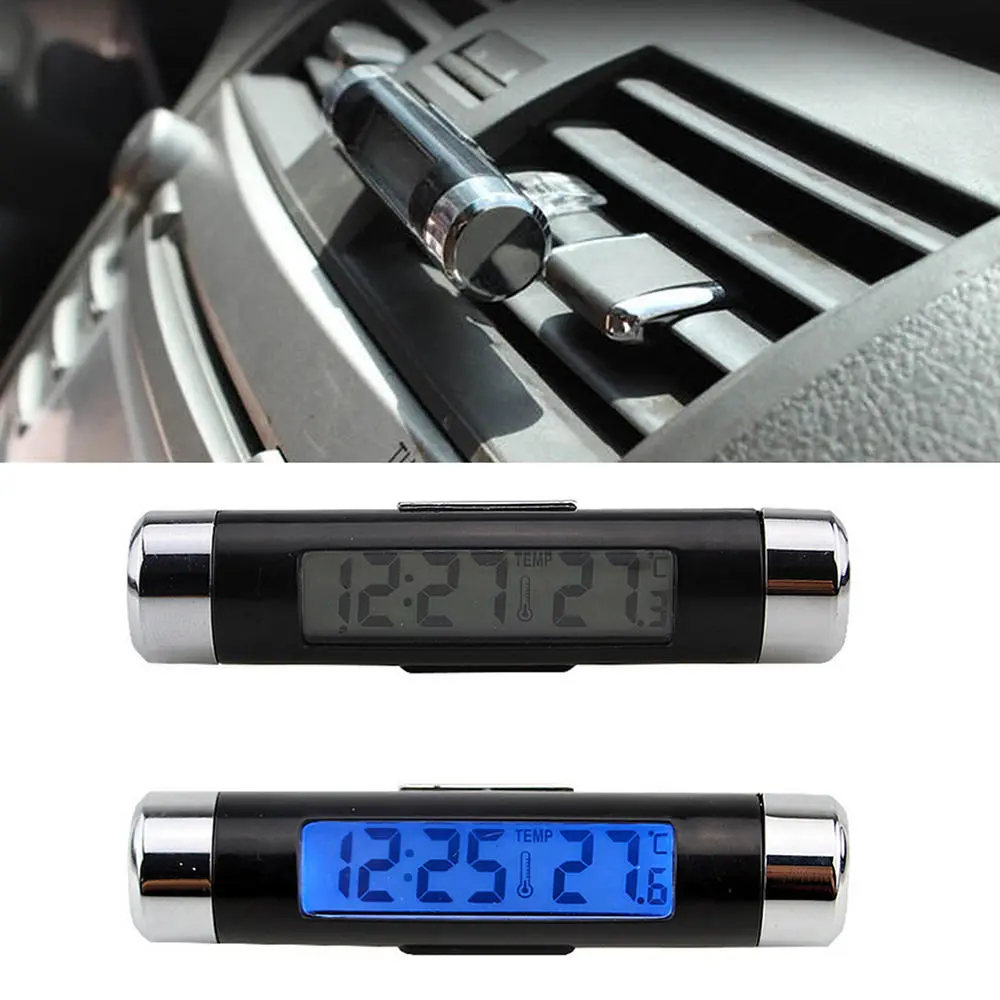 High 2 in 1 Digital LCD Hygrometer Thermometer | Car Vent Clock with Blue Backlight - Image 4
