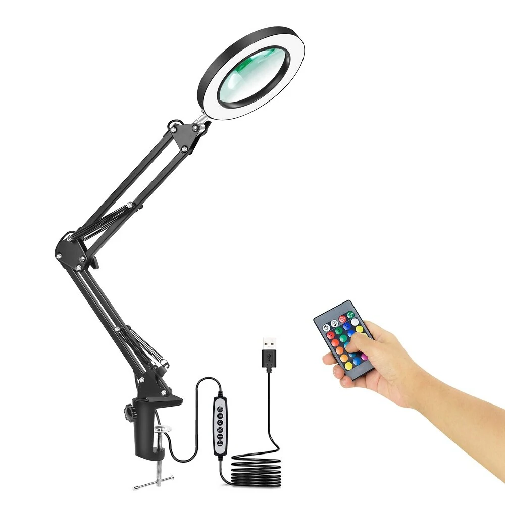5X RGB LED Desktop Magnifier - USB Rechargeable, Adjustable Clip-on Light for Reading & Work - Image 3