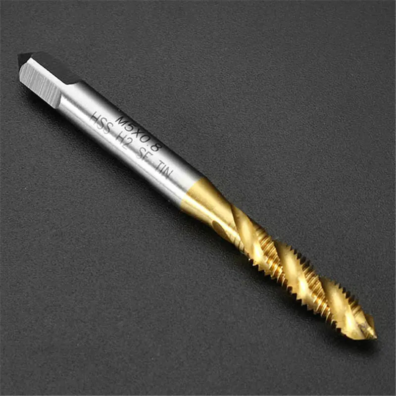 Drillpro M5x0.8 HSS Titanium Coated Spiral Fluted Screw Tap - 10pc Set - Image 3