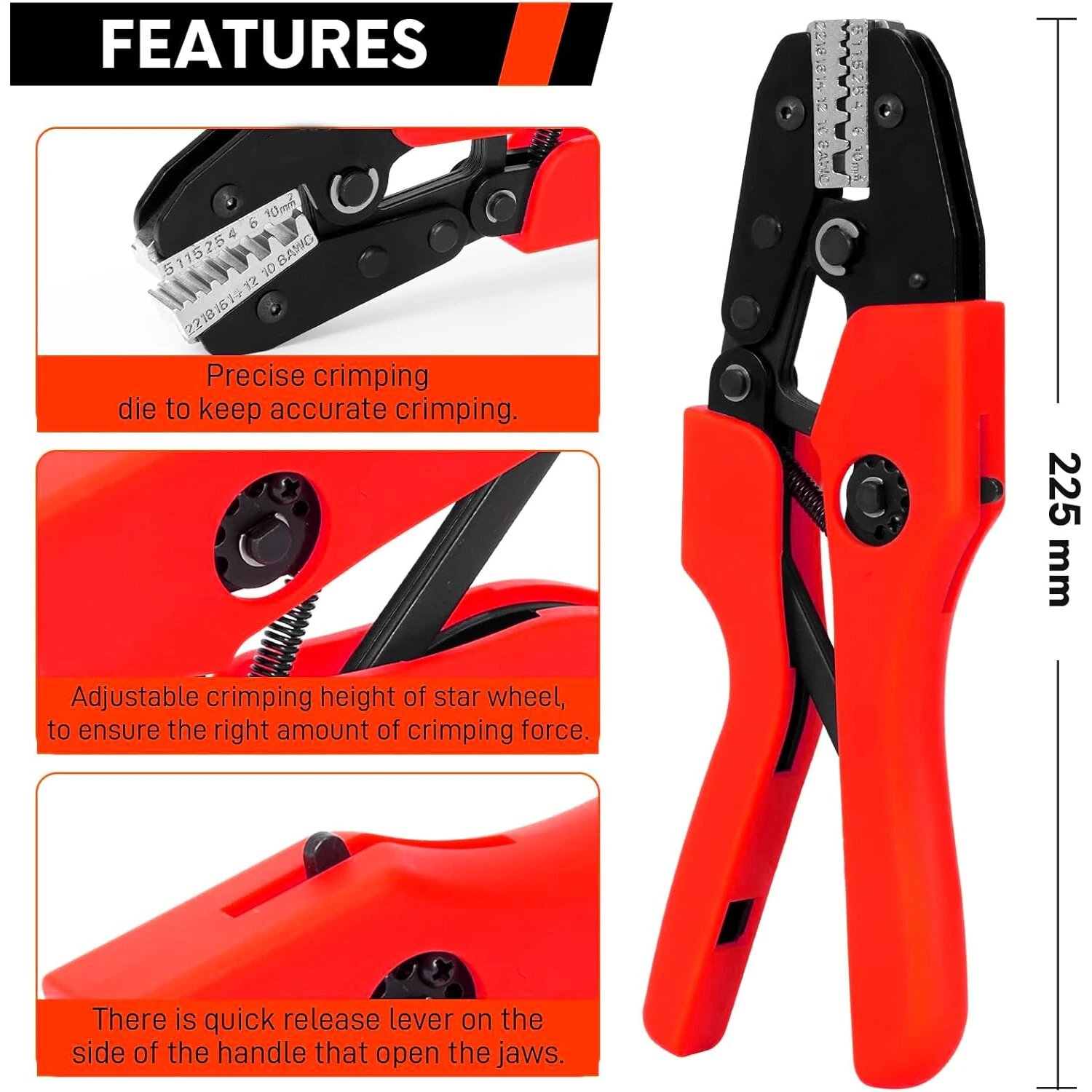 AN10WF Self-Adjusting Crimping Tool for AWG 22-8 Wire Ferrules | Ergonomic & Energy-Saving Design - Image 4