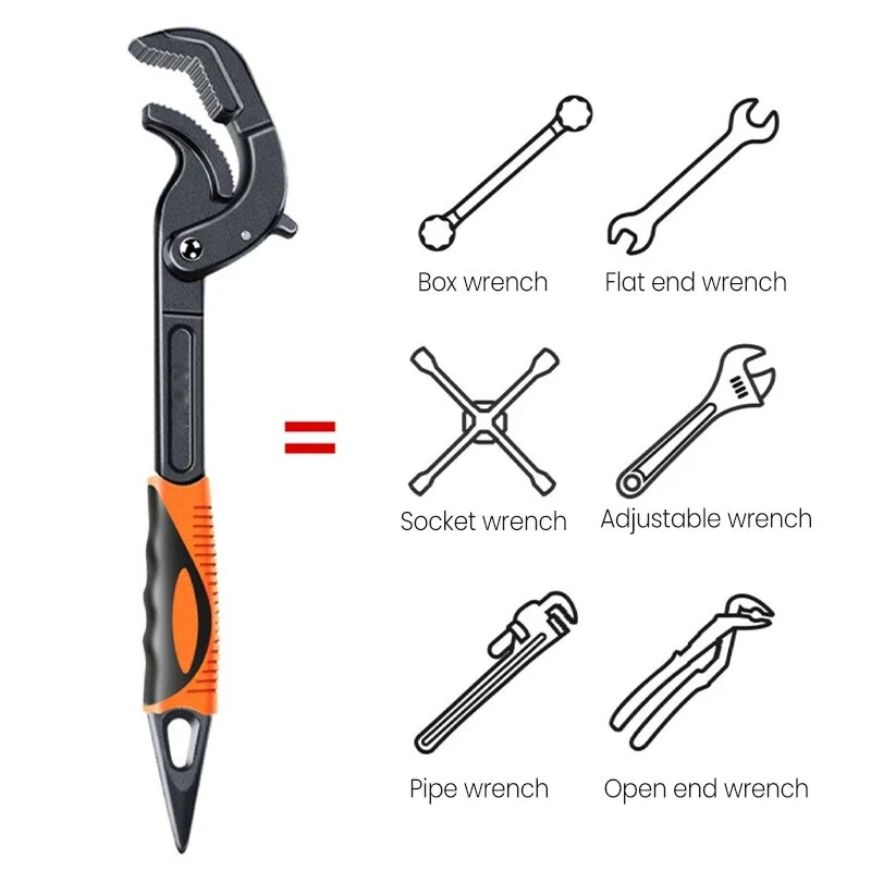 Adjustable Ratchet Wrench - Self-Locking Dual Sided Teeth - High Carbon Steel & TPR Handle - Image 2