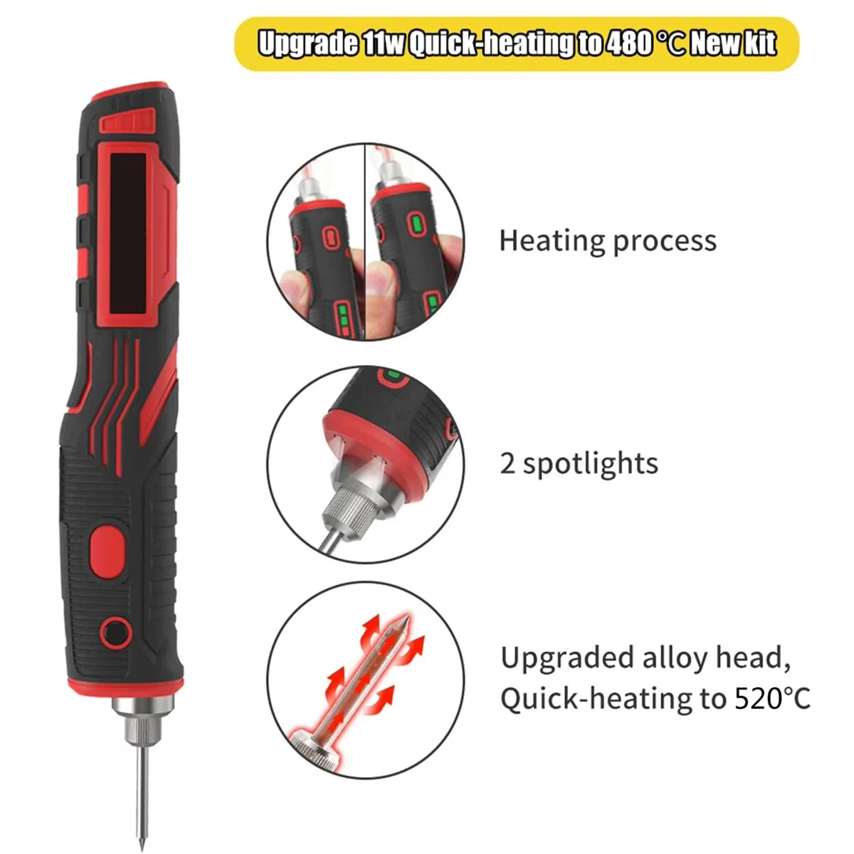 LD006A Cordless Soldering Iron - USB Rechargeable 1800mAh | Adjustable 200-480°C | Fast Heat-Up for Welding & Repairs - Image 3
