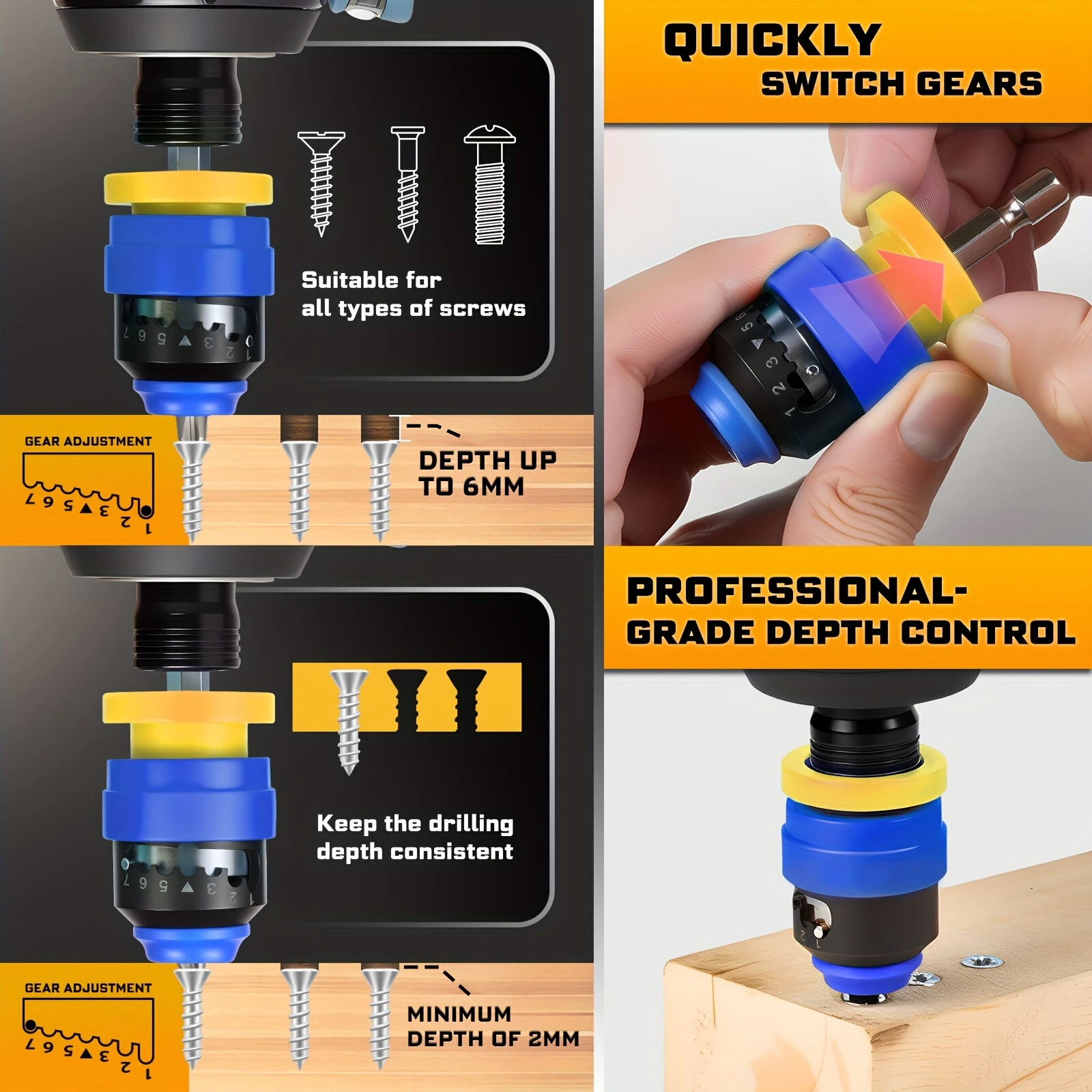Adjustable Depth Countersink Drill Bit Set - 5 Tungsten Carbide Bits | Hex Shank - Image 3