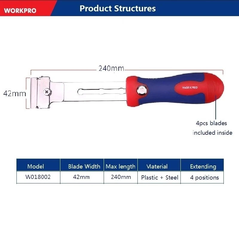 WORKPRO Retractable Window Scraper - 4 Position Grip Handle & Glass Cutter - Image 5