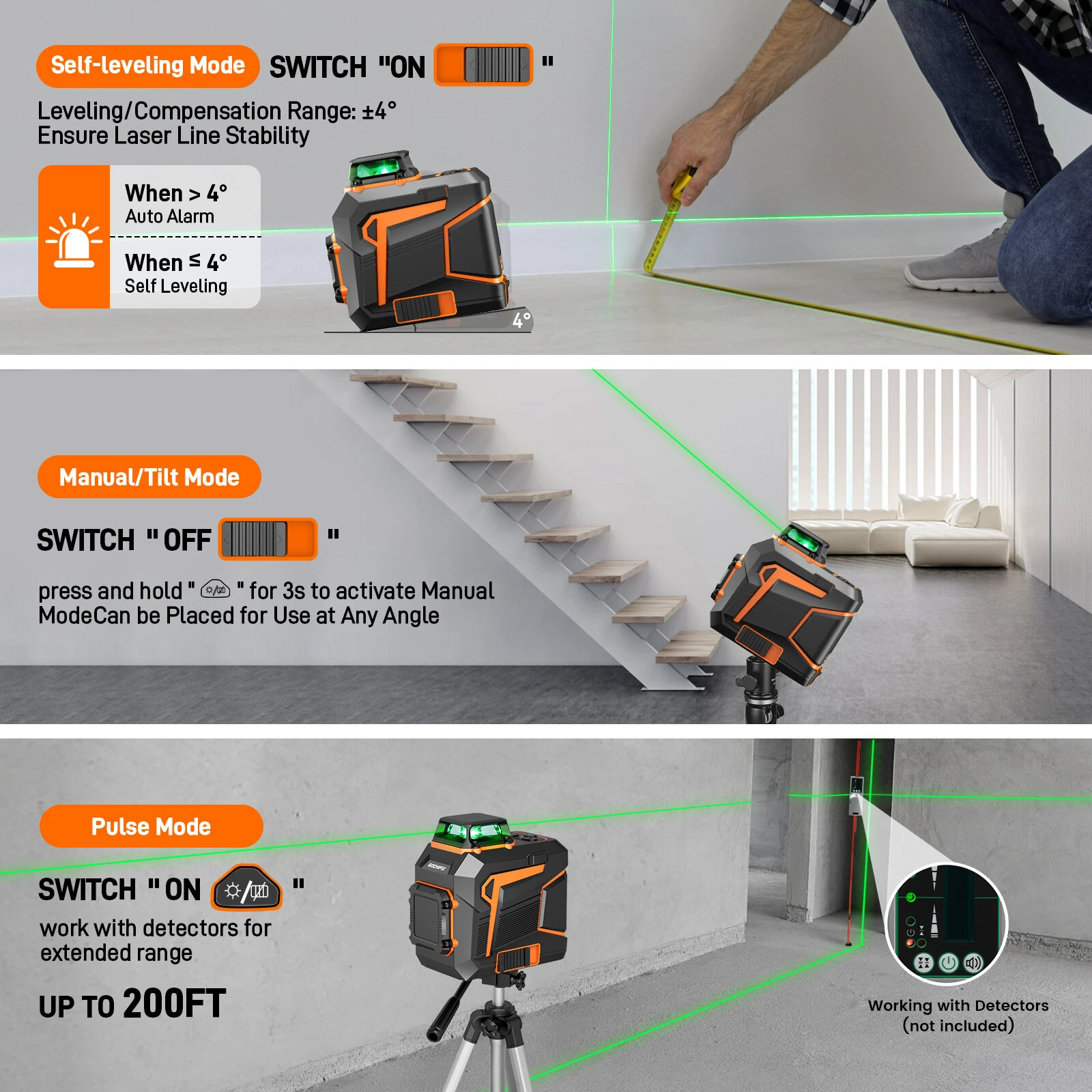 GOCHIFIX 2x360 Green Laser Level - Self-Leveling 100ft Rechargeable | 2D Line Laser Tool - Image 5