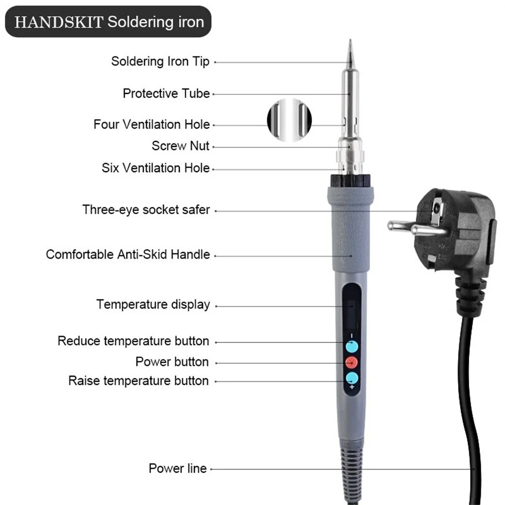 HANDSKIT 90W Digital LED Soldering Iron Kit | 100-480°C Precision Control - Image 4