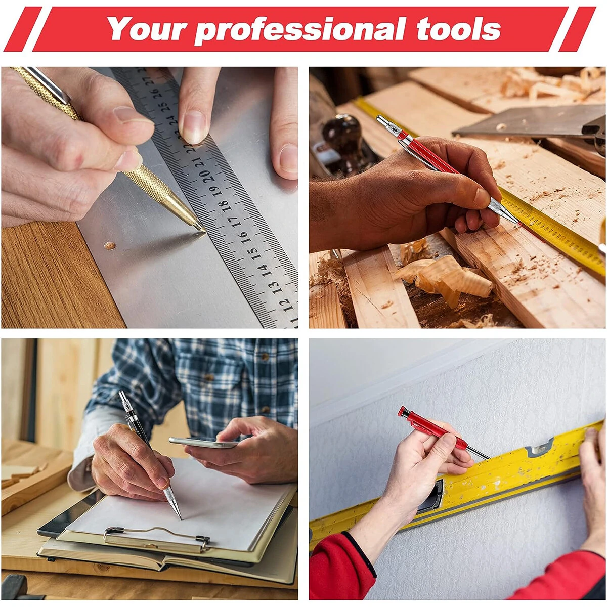 Carpenter Pencil Set with Sharpener & Carbide Scribe | Woodworking Marking Tool - Image 2