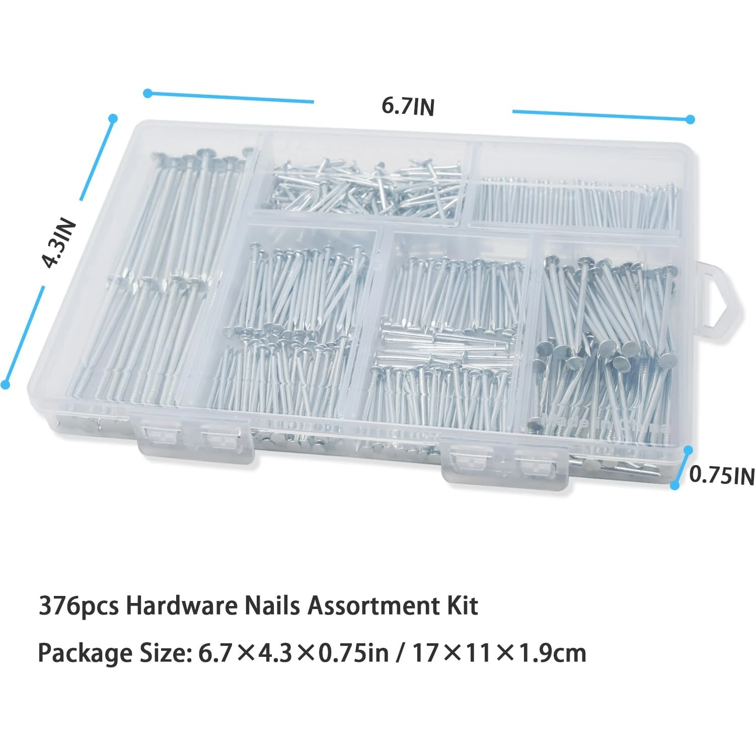 Premium Hardware Nails Assortment Kit - 376PCS Carbon Steel Galvanized - 2 to 3/4 Sizes - With Storage Box for DIY Woodworking - Image 5