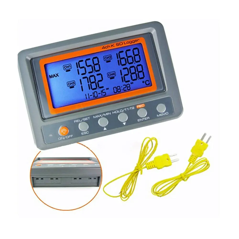 4 Channel K-Type Thermocouple Thermometer | -328 to 2498°F/C | SD Card & Wallmount Recorder - Image 2